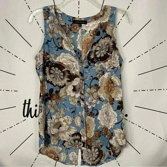 Sanctuary Floral Craft Printed Ruffled Shell Button Down Sleeveless Blouse Top - Picture 3 of 7